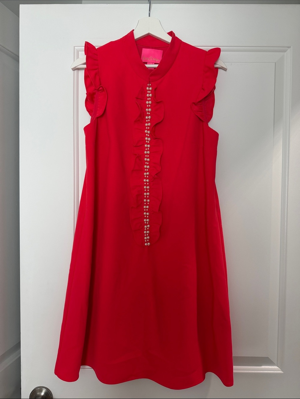 Lilly Pulitzer Bright Red Pearl-Trim Ruffle Dress